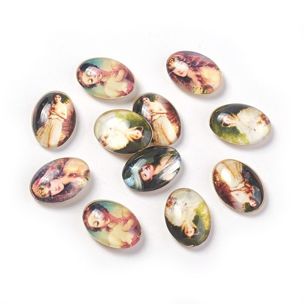 PandaHall Tempered Glass Cabochons, Oval, Mixed Color, Size: about 18mm long, 13mm wide, 6mm thick Glass Oval Multicolor