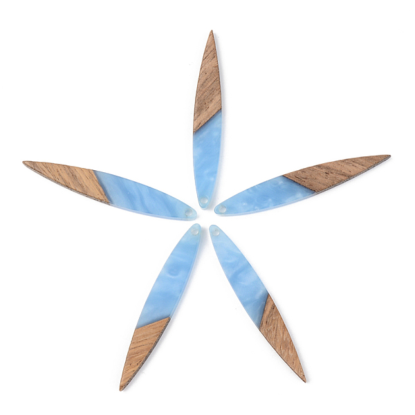 

PandaHall Opaque Resin & Walnut Wood Pendants, Horse Eye, Cornflower Blue, 43x7x3mm, Hole: 1.6mm Resin+Wood Others Blue