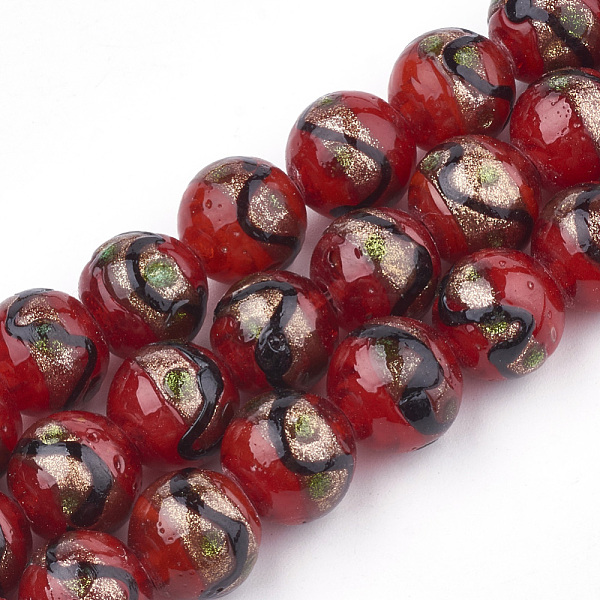 

PandaHall Handmade Gold Sand Lampwork Beads, Round, Red, 12~12.5x11~12mm, Hole: 1.5~2mm Lampwork Round Red