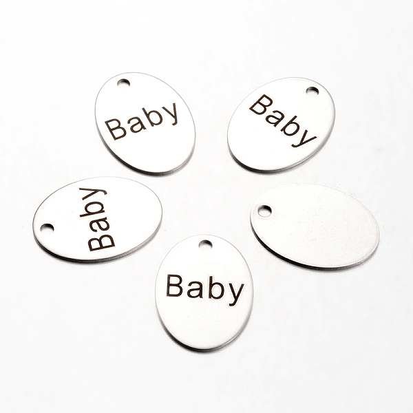 

PandaHall Spray Painted Stainless Steel Family Theme Pendants, Oval with Word Baby, Stainless Steel Color, 30x22x1mm, Hole: 3mm Stainless...