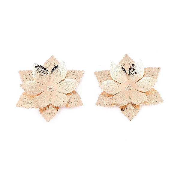 Brass Bead Caps, Flower, Light Gold, 34.5x30x4-5mm, Hole: 0.9-1mm