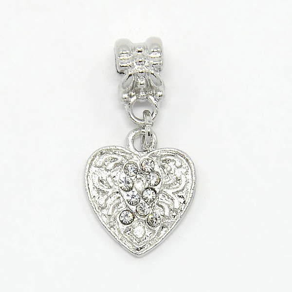 

PandaHall Platinum Plated Alloy Rhinestone European Dangle Charms, Heart Pendant with Breast Cancer Sign, Crystal, 28x14x2mm, Hole: 5mm..., Clear