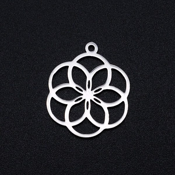 

PandaHall 201 Stainless Steel Filigree Charms, Seed of Life/Sacred Geometry, Stainless Steel Color, 22.5x18.5x1mm, Hole: 1.5mm 201 Stainless...
