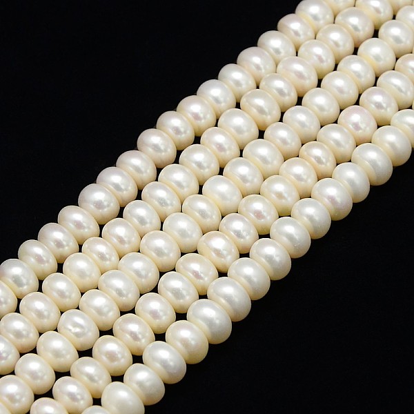 

PandaHall Grade A Natural Cultured Freshwater Pearl Beads Strands, Polished, Rondelle, Creamy White, 8~9mm, Hole: 0.8mm, about 67pcs/strand...