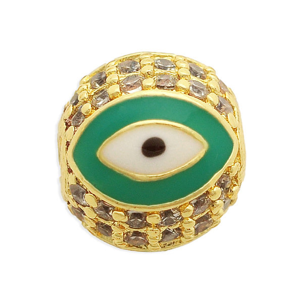 

PandaHall Brass Micro Pave Clear Cubic Zirconia Beads, with Enamel, Round with Eye, Turquoise, 10.5x10mm, Hole: 2mm, 3pcs/bag Brass+Cubic..., Green