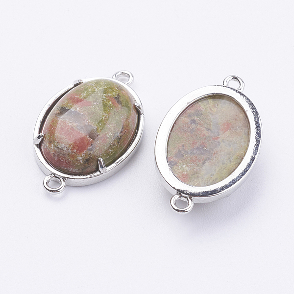 

PandaHall Brass Natural Unakite Links connectors, Oval, Platinum, 15x26x5.5~7mm, Hole: 1.5~2mm Unakite Oval