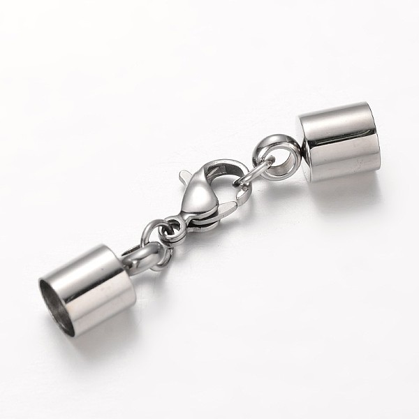 

PandaHall 304 Stainless Steel Lobster Claw Clasps, with Column Cord Ends, Stainless Steel Color, 38.5mm, Hole: 6mm 304 Stainless Steel...