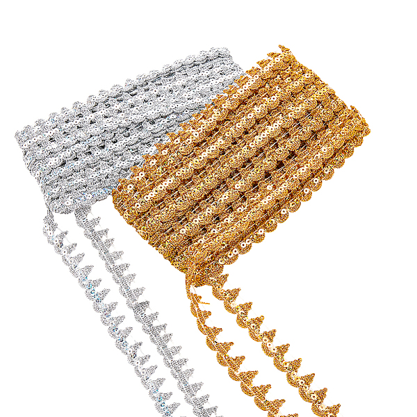 

PandaHall HOBBIESAY 2 Cards 2 Colors Sparkle Metallic Polyester Ribbon, with PVC Plastic Paillette, Garment Accessories, Tower Pattern..., Multicolor