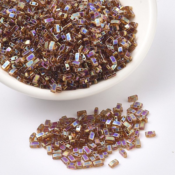 

PandaHall MIYUKI Half TILA Beads, Japanese Seed Beads, 2 Hole, (HTL257) Transparent Topaz AB, 5x2.3x1.9mm, Hole: 0.8mm, about 250pcs/bottle..., Brown