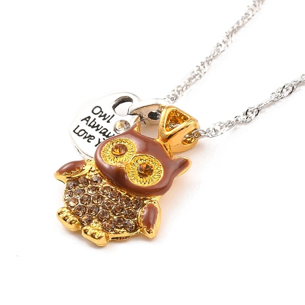 

PandaHall Two Tone Owl and Heart Pendant Necklace, Owl Always Love You Word Topaz Rhinestone Jewelry for Women, Platinum & Golden, 19.49..., Yellow