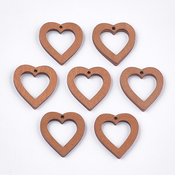 PandaHall Painted Poplar Wood Pendants, Heart, Chocolate, 25x23x3mm, Hole: 1.5mm Wood Heart Brown