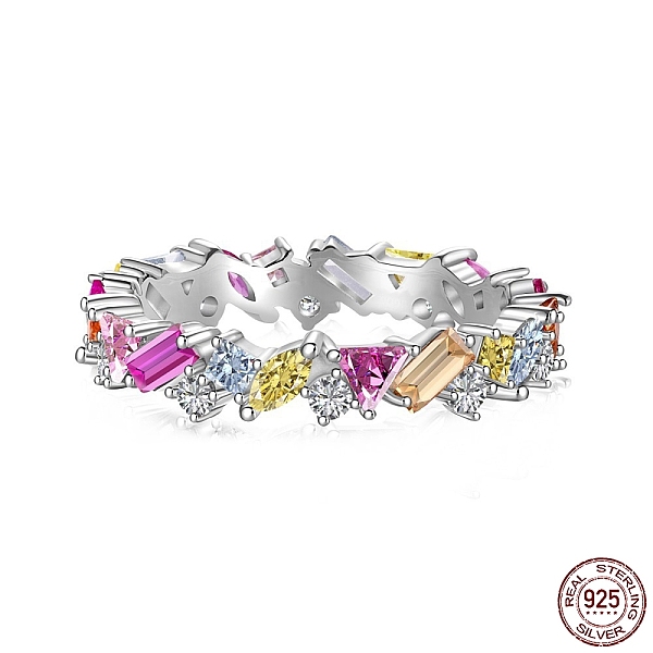 

PandaHall Rhodium Plated 925 Sterling Silver Geometry Finger Rings with Cubic Zirconia, Real Platinum Plated, with S925 Stamp, Colorful...