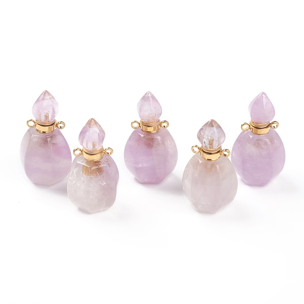 

PandaHall Faceted Natural Amethyst Pendants, Openable Perfume Bottle, with Golden Tone Brass Findings, 32~33x17~18x16mm, Hole: 2mm, capacity...