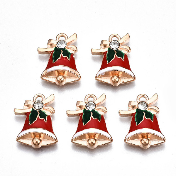 

PandaHall Alloy Enamel Pendants, with Rhinestone, Christmas, Cadmium Free & Lead Free, Christmas Bell, Light Gold, Red, 19x14x4mm, Hole...