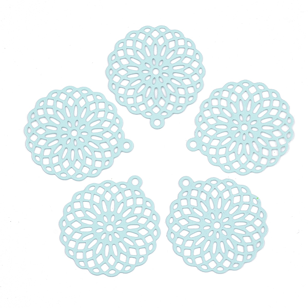 

PandaHall 430 Stainless Steel Filigree Pendants, Spray Painted, Etched Metal Embellishments, Flower, Pale Turquoise, 30x27x0.5mm, Hole..., Cyan