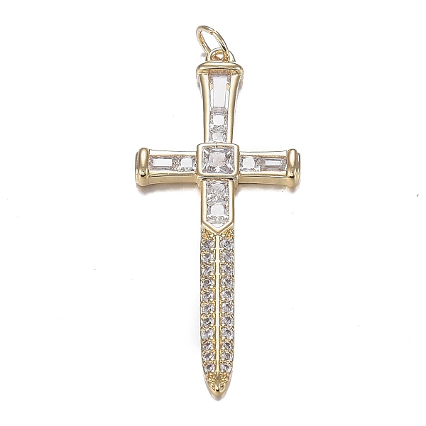 

PandaHall Brass Micro Clear Cubic Zirconia Pendants, Long-Lasting Plated, Sword, Real 18K Gold Plated, 43x18x3.5mm, Hole: 3.5mm Brass+Cubic...