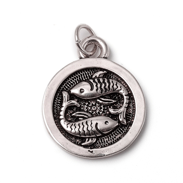 

PandaHall Brass Pendants, with Jump Rings, Long-Lasting Plated, Flat Round with 12 Constellation/Zodiac Sign, Antique Silver, Pisces...