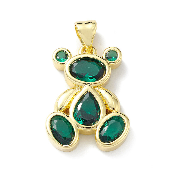 

PandaHall Rack Plating Brass Micro Pave Cubic Zirconia Pendants, Lead Free & Cadmium Free, Bear Charm, Real 18K Gold Plated, Dark Green...
