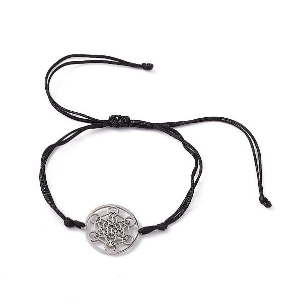 

PandaHall 304 Stainless Steel Hollow Out Flat Round Link Bracelets, Nylon Cord Braided Cord Bracelets for Women, Stainless Steel Color..., Black