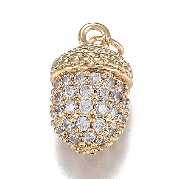 

PandaHall Autumn Theme Brass Micro Clear Cubic Zirconia Pendants, Long-Lasting Plated, Acorn Shape, Real 18K Gold Plated, 15.5x9mm, Hole...