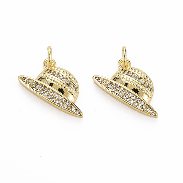 

PandaHall Brass Micro Pave Cubic Zirconia Pendants, Nickel Free, Real 18K Gold Plated, Hat Shapes, Clear, 11x19x4mm, Jump Ring: 5x0.8mm...