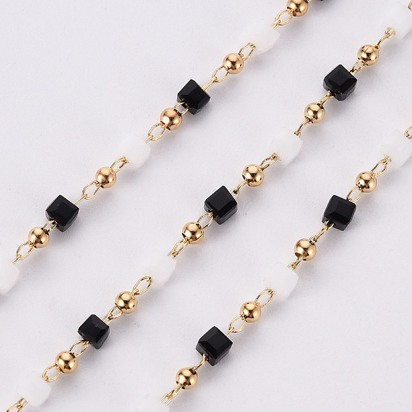 

PandaHall Handmade Acrylic Beaded Chains, with Brass Findings, Soldered, Spool, Square, Real 18K Gold Plated, Black, 2.5x2.5x2.5mm, about...