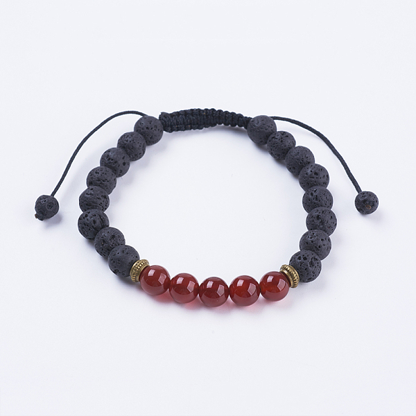 

PandaHall Adjustable Nylon Cord Braided Bead Bracelets, with Lava Rock, Carnelian Beads & Alloy Findings, 2-1/8 inch(54mm) Carnelian