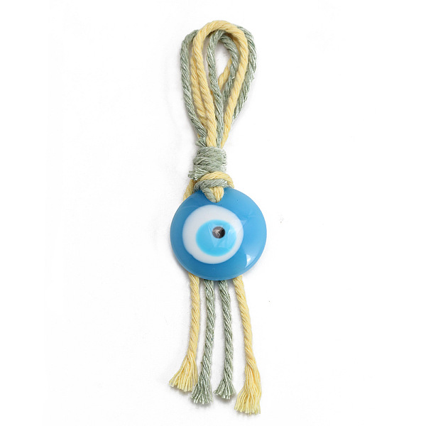 

PandaHall Flat Round with Evil Eye Resin Pendant Decorations, Cotton Cord Braided Tassel Hanging Ornament, Light Sky Blue, 133mm Resin Evil...