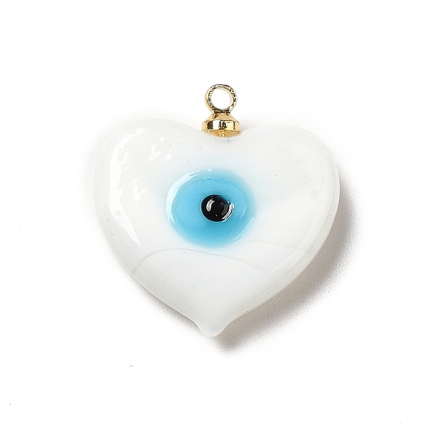 

PandaHall Handmade Lampwork Pendants, with Real 18K Gold Plated Plated Brass Finding, Cadmium Free & Lead Free, Heart with Evil Eye, White...