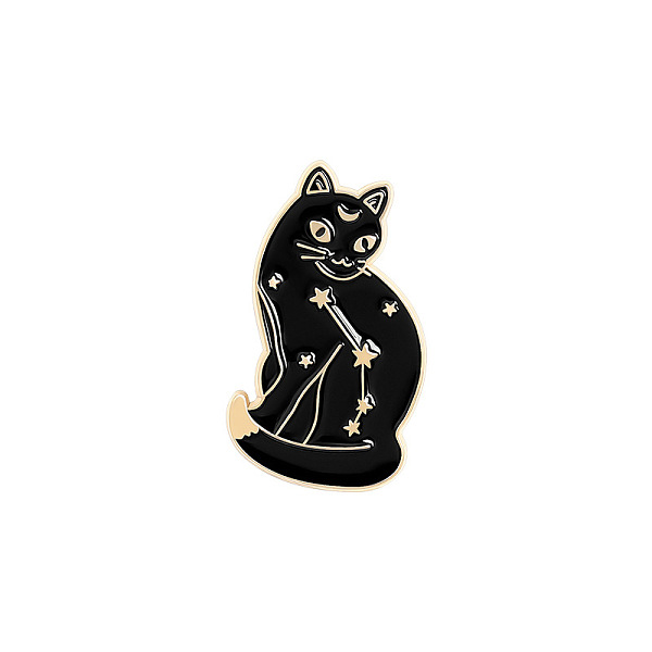 

PandaHall Cat with Moon Enamel Pin, Light Gold Plated Alloy Badge for Backpack Clothes, Black, 30x15mm Alloy+Enamel Black