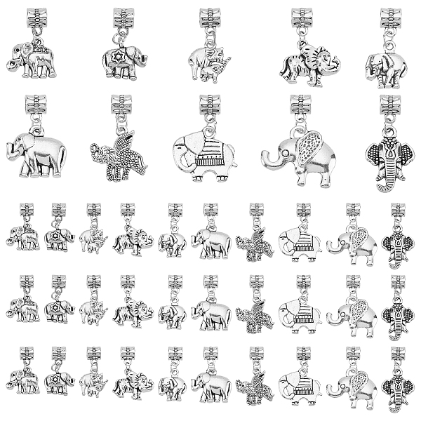 

PandaHall PH Elephant Dangle Pendant Charms, 40pcs 10 Styles Tibetan Alloy European Dangle Bead 5mm Large Hole Spacer Beads Bails Connector...