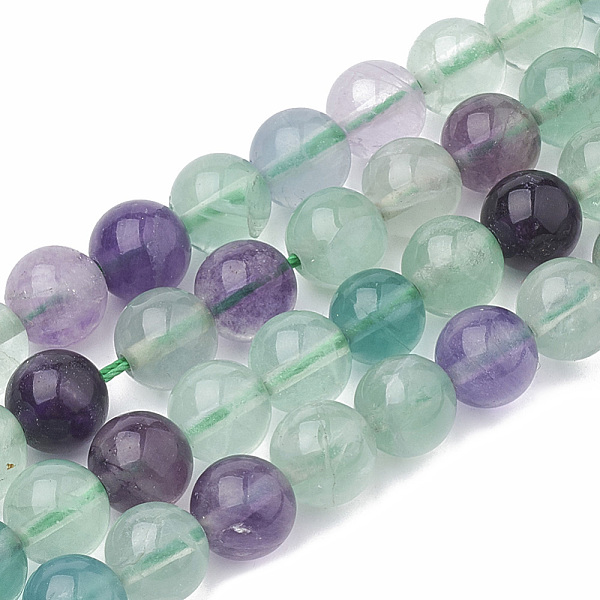 PandaHall Natural Fluorite Beads Strands, Round, 8~9mm, Hole: 1mm, about 45~48pcs/strand, 15.7 inch Fluorite Round