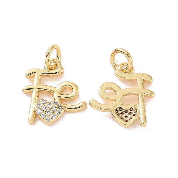 

PandaHall Rack Plating Brass Micro Pave Clear Cubic Zirconia Charms, with Jump Ring, Cadmium Free & Lead Free, Long-Lasting Plated, Word FE...