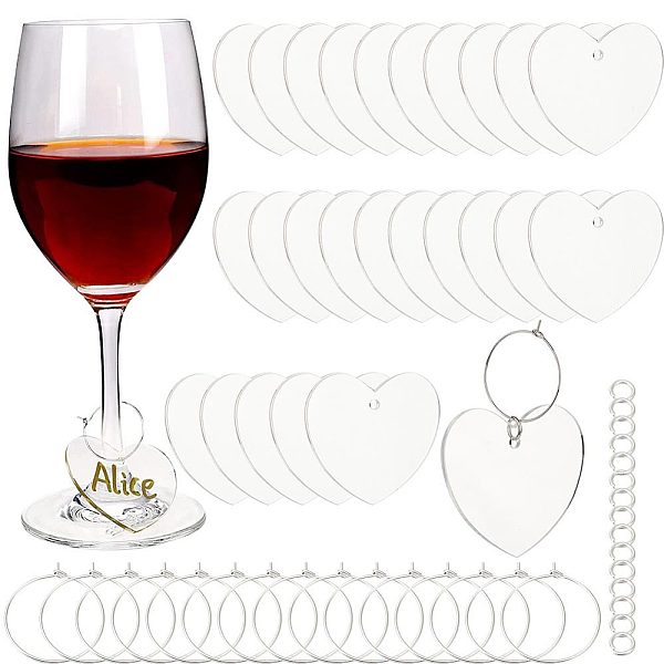 

PandaHall SUNNYCLUE DIY Heart Wine Glass Charms Making Kits, including Transparent Acrylic Disc Charms, Brass Wine Glass Charm Rings...