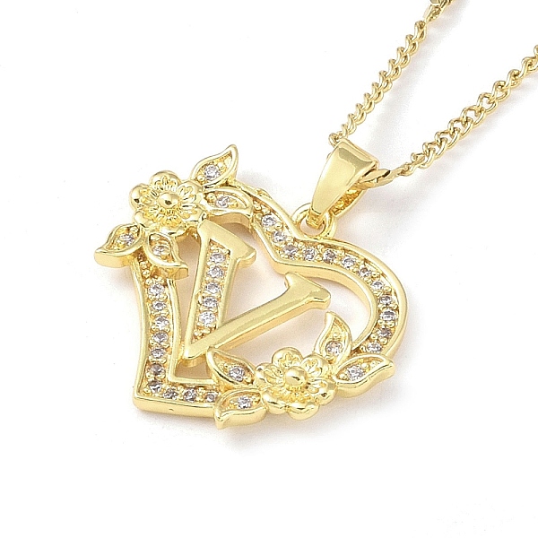 

PandaHall 304 Stainless Steel Heart Pendant Necklaces with Cubic Zirconia, Letter Charms, Letter V, 16.54 inch(42cm) 304 Stainless Steel...