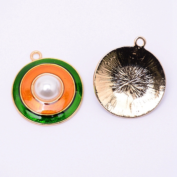 

PandaHall Alloy Enamel Pendants, with ABS Pearl, Lead Free & Cadmium Free, Flat Round, Light Gold, Orange, 29x25x7mm, Hole: 2mm Alloy+Enamel...