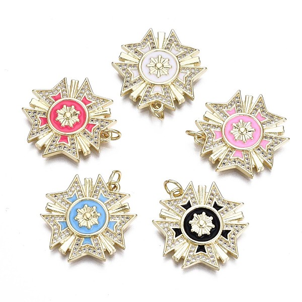 

PandaHall Brass Micro Pave Clear Cubic Zirconia Pendants, with Enamel and Jump Rings, Cadmium Free & Nickel Free & Lead Free, Real 16K Gold..., Multicolor