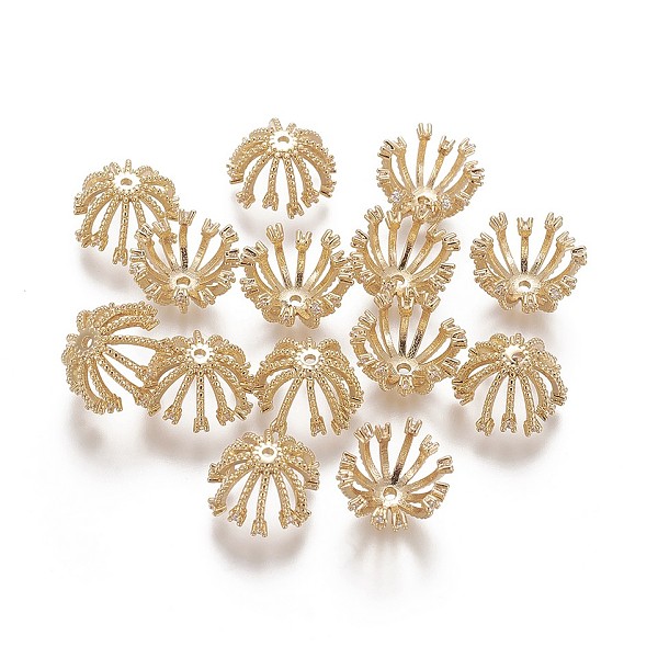

PandaHall Brass Bead Caps, with Micro Pave Cubic Zirconia, Real 18K Gold Plated, 12.5x7.8mm, Hole: 1mm Brass+Cubic Zirconia