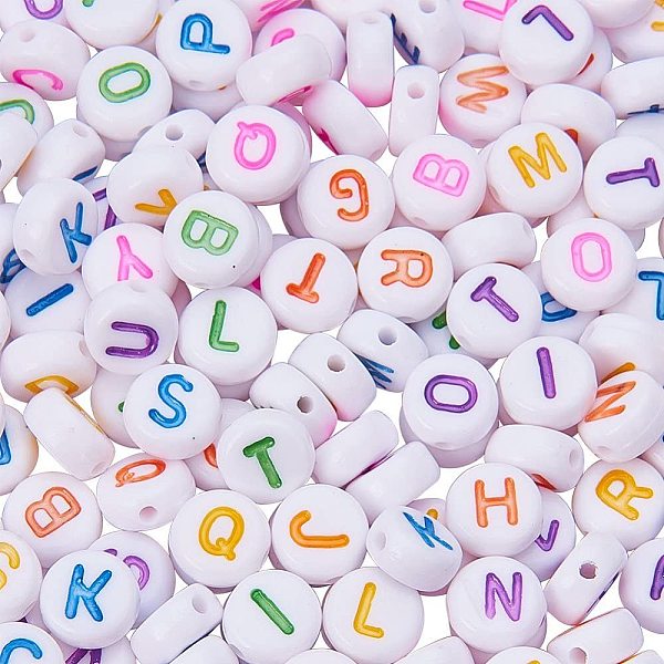 About 1000 Pcs 7mm Acrylic Alphabet Letter Beads A-Z Flat Round Spacer Bead for Jewelry Making, Bracelets, Necklaces, Key Chains