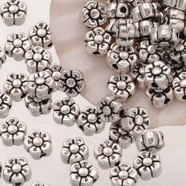 tibetan silver spacer beads, lead free & cadmium free, flower, great for father's day gifts making, antique silver, about 5.2mm long, hole: about 1.5mm