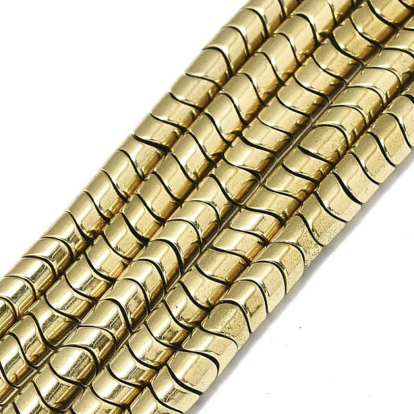 PandaHall Electroplate Non-magnetic Synthetic Hematite Beads Strands, Twist Flat Round, Real 18K Gold Plated, 4x3mm, Hole: 1mm, about...