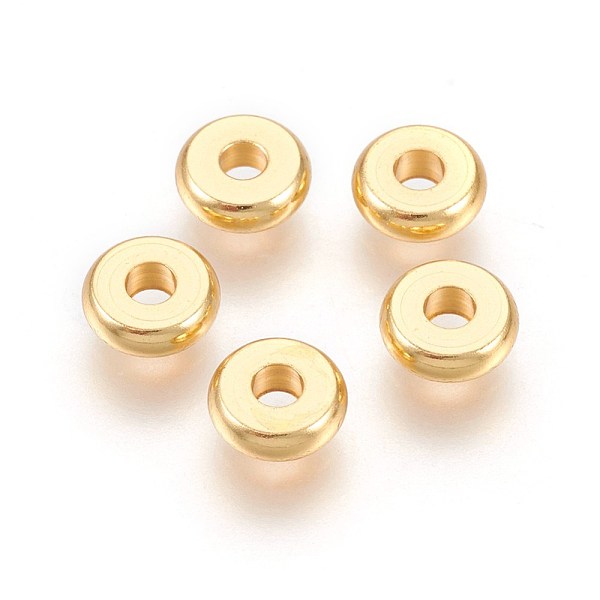 

PandaHall 304 Stainless Steel Spacer Beads, Flat Round, Real 24K Gold Plated, 6x2mm, Hole: 1.8mm 304 Stainless Steel Flat Round