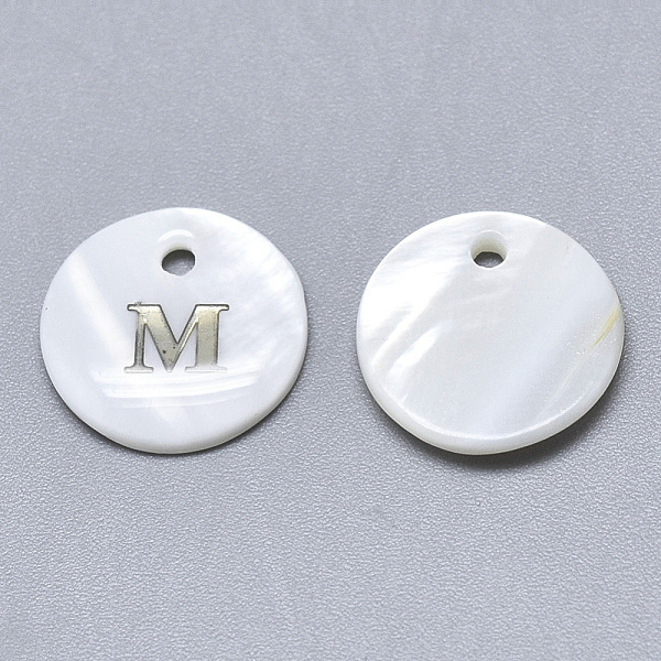 

PandaHall Natural White Shell Mother of Pearl Shell Charms, with Iron Sticker, Flat Round with Letter, Letter.M, 13x2mm, Hole: 1.5mm White...