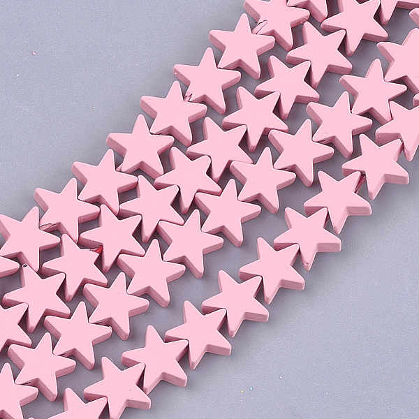 PandaHall Spray Painted Non-magnetic Synthetic Hematite Beads Strands, Star, Pink, 9x9x2.5mm, Hole: 0.8mm, about 59~60pcs/strand, 15.5 inch...