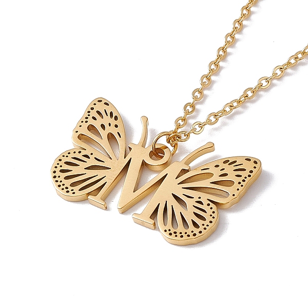 

PandaHall Initial Letter with Butterfly Pendant Necklace, Golden 304 Stainless Steel Jewelry for Women, Letter.M, Pendant: 17x27.5x1mm...