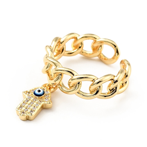 

PandaHall Cubic Zirconia Hamsa Hand with Evil Eye Open Cuff Ring with Enamel, Brass Hollow Ring for Women, Cadmium Free & Lead Free, Real...
