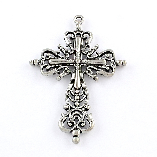 

PandaHall Tibetan Style Zinc Alloy Big Pendants, Lead Free & Cadmium Free, Cross, Antique Silver, 64x43x4mm, Hole: 2mm, about 58pcs/500g...