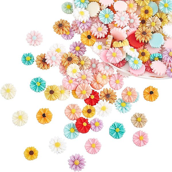 PandaHall arricraft About 150 Pcs Mixed Color Resin Flower Cabochons, Daisy Flat Back Charms, Slime Charms for Phone Case Hairpin...