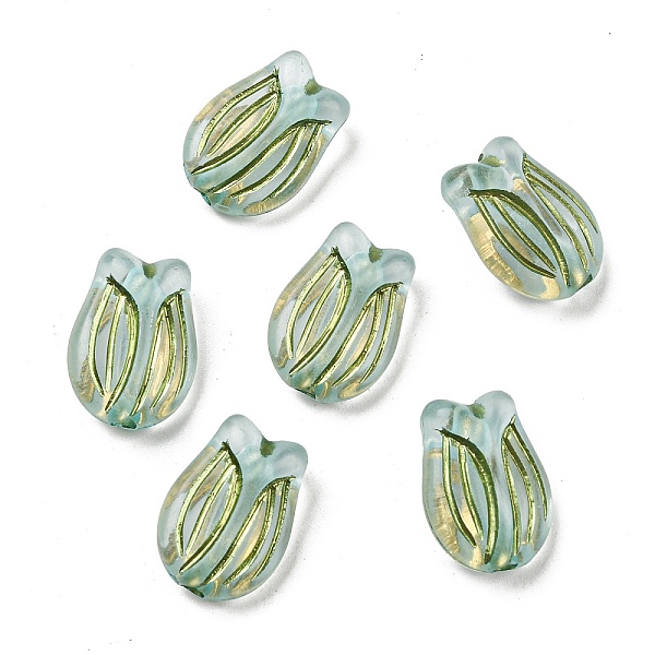 

PandaHall Plating Transparent Acrylic Beads, Golden Metal Enlaced, Tulipa, Light Cyan, 16x11.5x7mm, Hole: 2mm, about 670pcs/500g Acrylic...