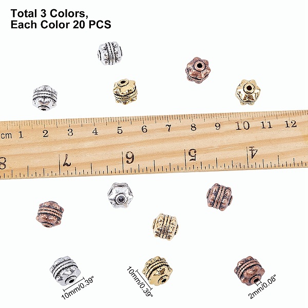 

PandaHall Tibetan Style Alloy Beads, Lead Free & Cadmium Free & Nickel Free, Round, Mixed Color, 10x10mm, Hole: 2mm, 3 colors, 20pcs/color...